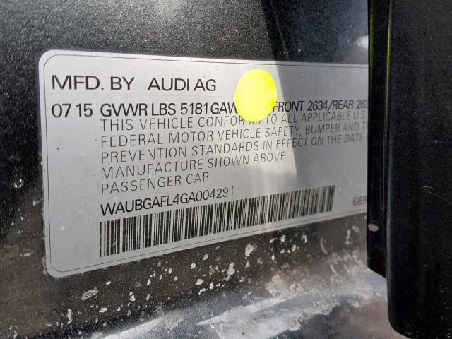 WAUBGAFL4GA004291 - 2016 AUDI S4 PREMIUM GRAY photo 10