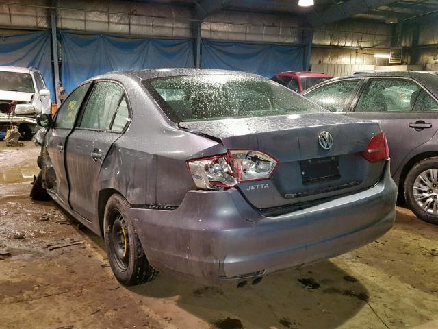 3VW2K7AJ9BM305089 - 2011 VOLKSWAGEN JETTA BASE GRAY photo 3