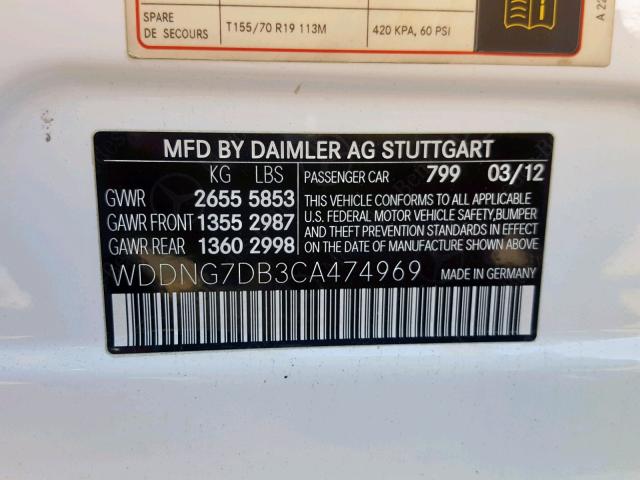 WDDNG7DB3CA474969 - 2012 MERCEDES-BENZ S 550 WHITE photo 10