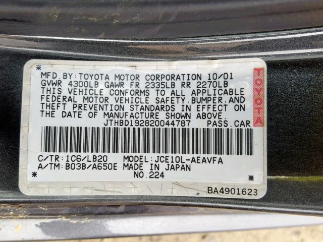 JTHBD192820044787 - 2002 LEXUS IS 300 GRAY photo 10