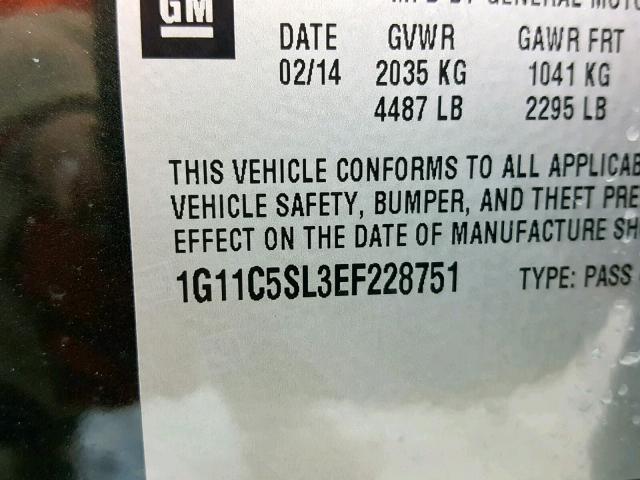 1G11C5SL3EF228751 - 2014 CHEVROLET MALIBU 1LT ნაცრისფერი ფოტო 10