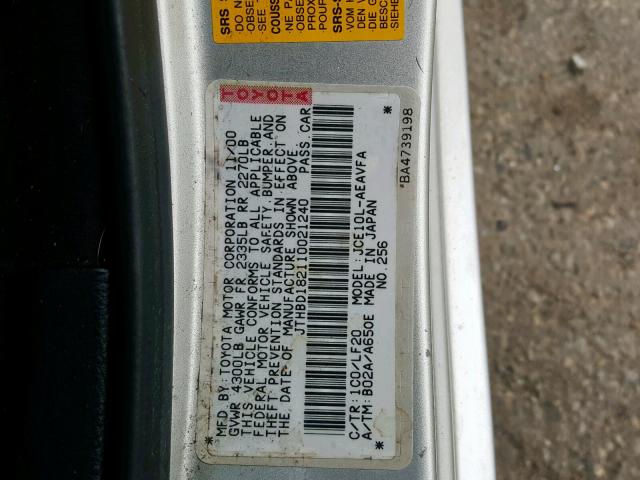 JTHBD182110021240 - 2001 LEXUS IS 300 GRAY photo 10