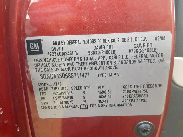 3GNCA13D68S711471 - 2008 CHEVROLET HHR LS Burdeos foto 10