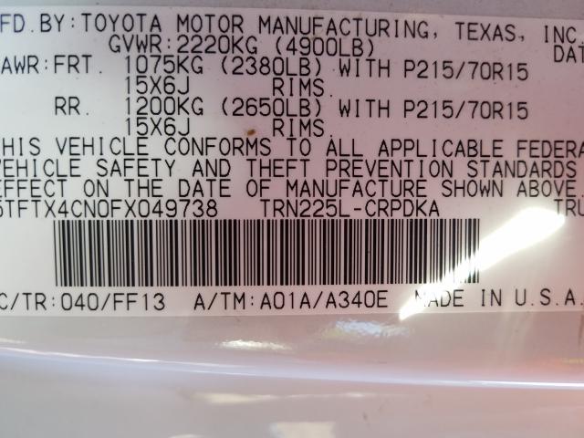 5TFTX4CN0FX049738 - 2015 TOYOTA TACOMA ACCESS CAB  ფოტო 10