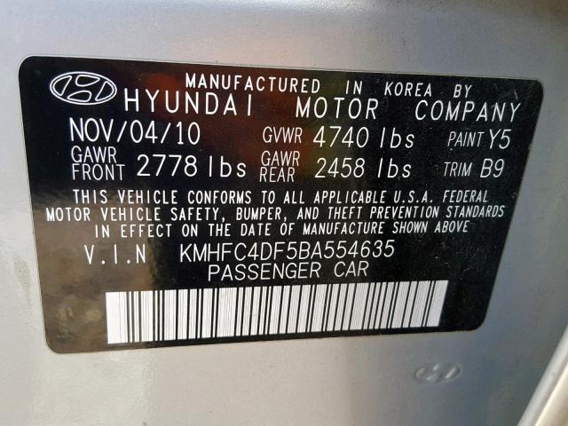 KMHFC4DF5BA554635 - 2011 HYUNDAI AZERA GLS SILVER photo 10