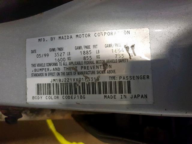 JM1BJ221XX0183313 - 1999 MAZDA PROTEGE ES SILVER photo 10