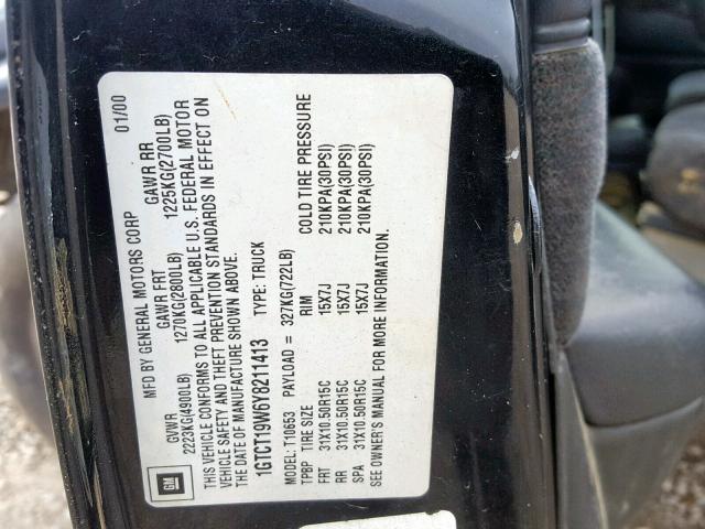 1GTCT19W6Y8211413 - 2000 GMC SONOMA BLACK photo 10