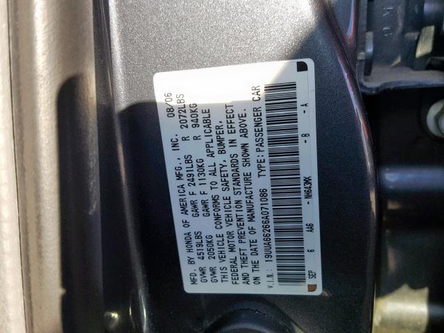 19UUA66266A071086 - 2006 ACURA 3.2TL CHARCOAL photo 10