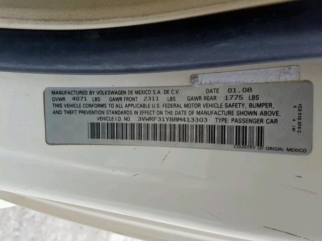 3VWRF31Y88M413303 - 2008 VOLKSWAGEN NEW BEETLE CREAM photo 10