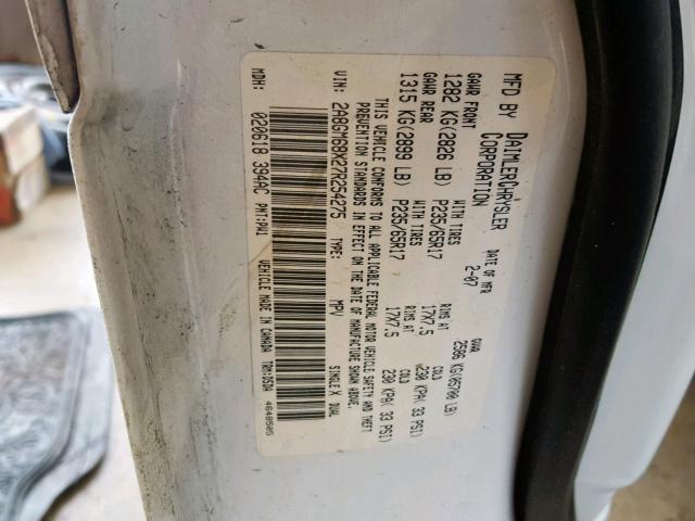 2A8GM68X27R254275 - 2007 CHRYSLER PACIFICA T WHITE photo 10