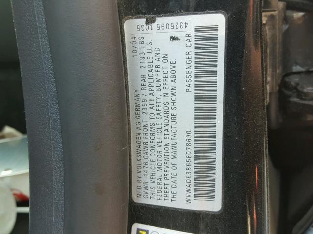 WVWAD63B65E078690 - 2005 VOLKSWAGEN PASSAT GLS BLACK photo 10