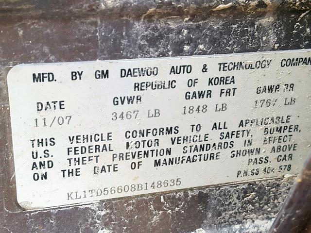 KL1TD56608B148635 - 2008 CHEVROLET AVEO BASE ვერცხლისფერი ფოტო 10