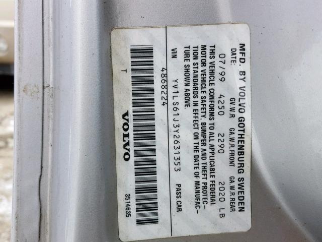 YV1LS61J3Y2631353 - 2000 VOLVO S70 BASE SILVER photo 10