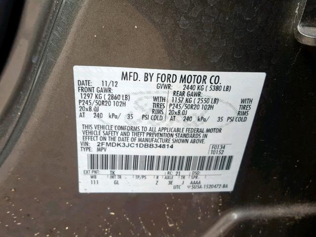 2FMDK3JC1DBB34814 - 2013 FORD EDGE SEL SILVER photo 10