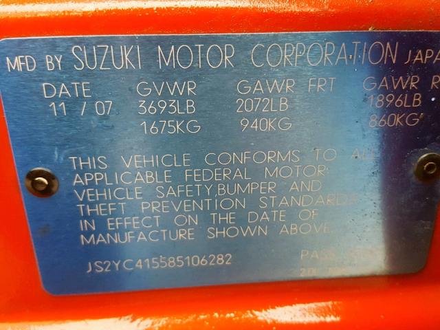 JS2YC415585106282 - 2008 SUZUKI SX4 CONVEN RED photo 10