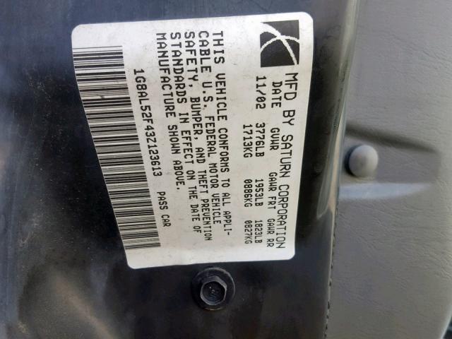 1G8AL52F43Z123613 - 2003 SATURN ION LEVEL WHITE photo 10