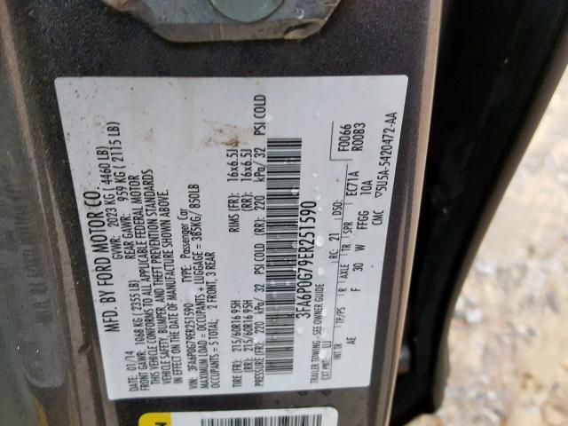 3FA6P0G79ER251590 - 2014 FORD FUSION S GRAY photo 10