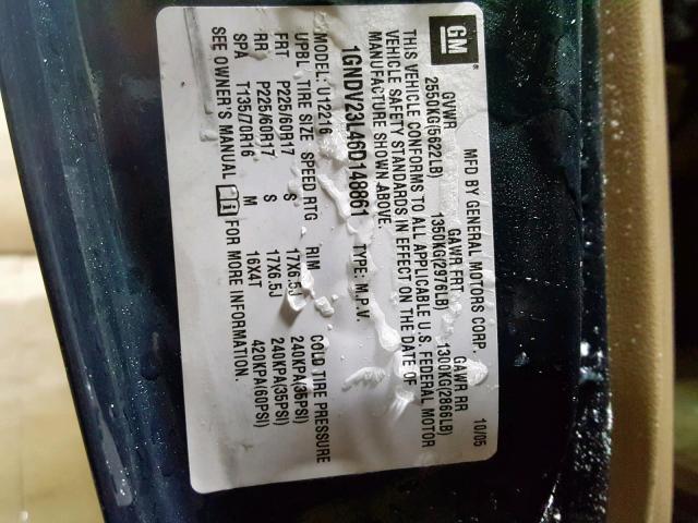 1GNDV23L46D148861 - 2006 CHEVROLET UPLANDER L 绿色 照片 10