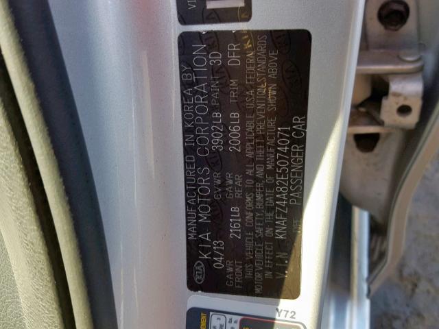 KNAFZ4A82E5074071 - 2014 KIA FORTE EX SILVER photo 10