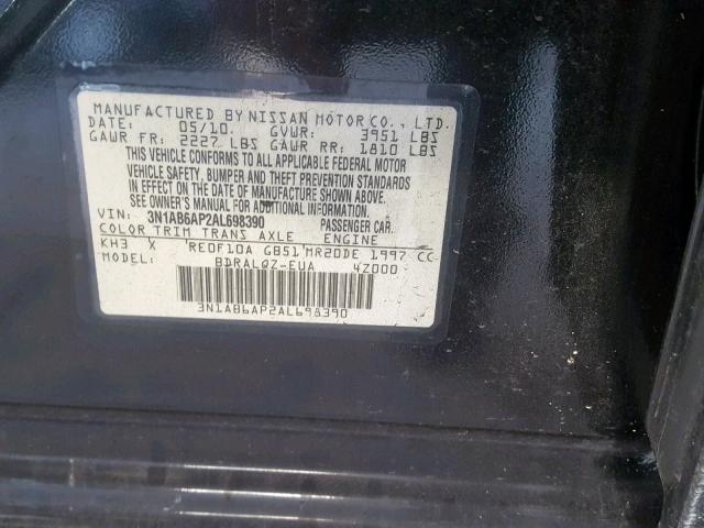 3N1AB6AP2AL698390 - 2010 NISSAN SENTRA 2.0 BLACK photo 10