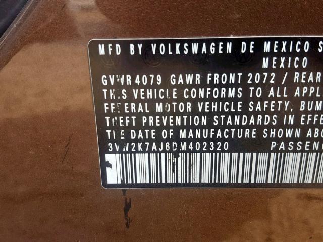 3VW2K7AJ6DM402320 - 2013 VOLKSWAGEN JETTA BASE 棕色 照片 10