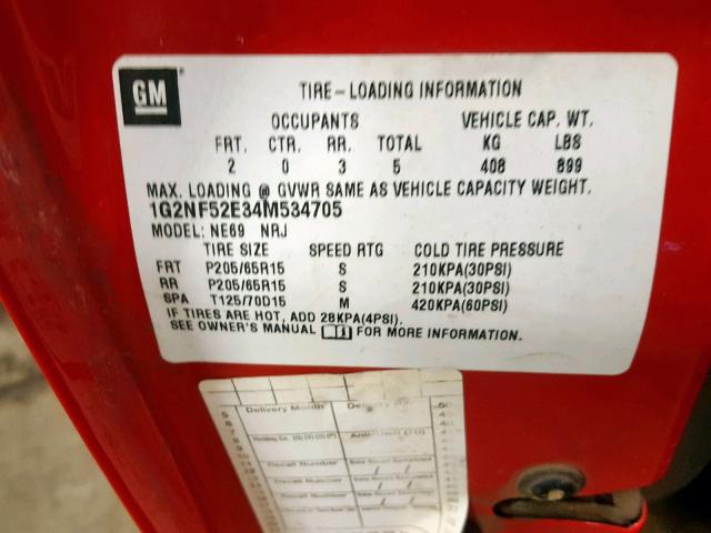 1G2NF52E34M534705 - 2004 PONTIAC GRAND AM S RED photo 10