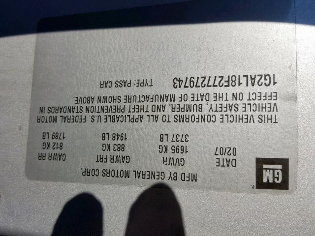 1G2AL18F277279743 - 2007 PONTIAC G5 SILVER photo 10