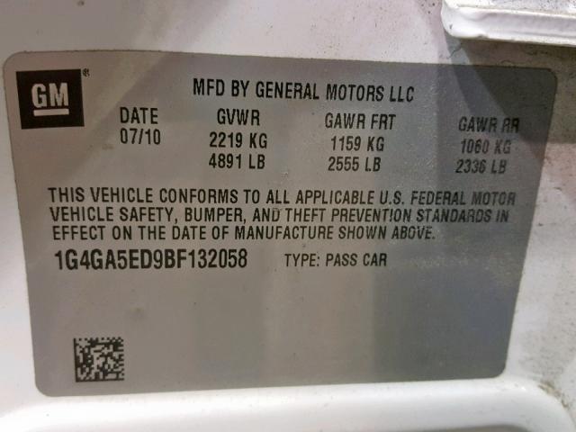 1G4GA5ED9BF132058 - 2011 BUICK LACROSSE C WHITE photo 10