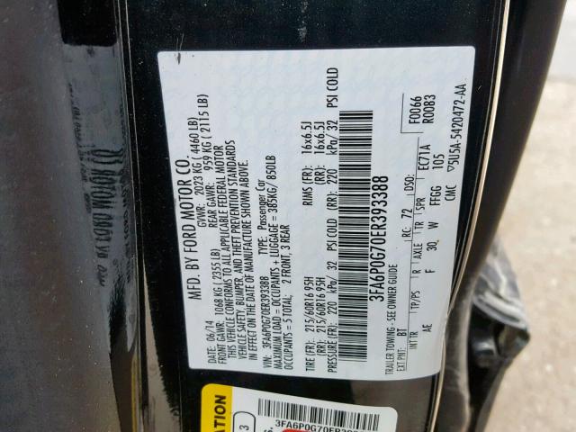 3FA6P0G70ER393388 - 2014 FORD FUSION S BLACK photo 10