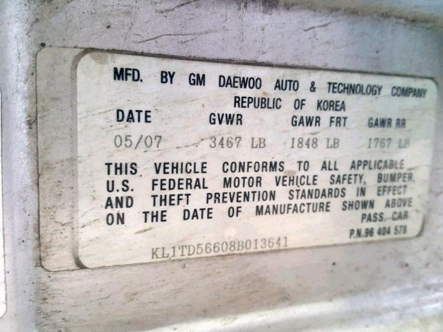 KL1TD56608B013641 - 2008 CHEVROLET AVEO BASE Күміс фото 10