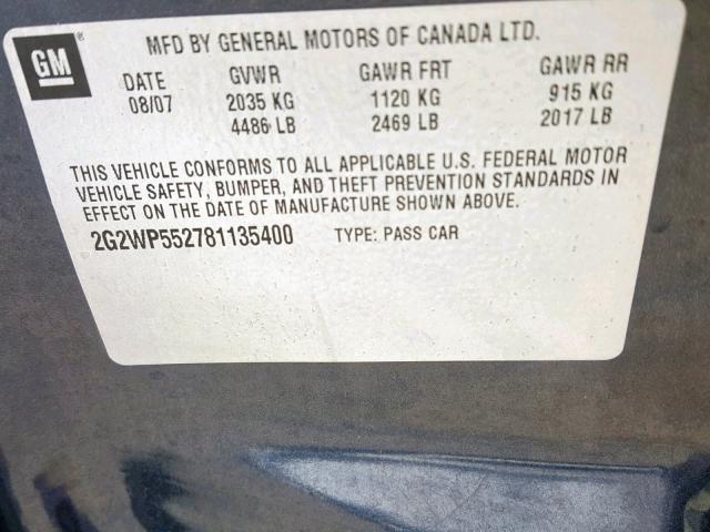 2G2WP552781135400 - 2008 PONTIAC GRAND PRIX 灰色 照片 10