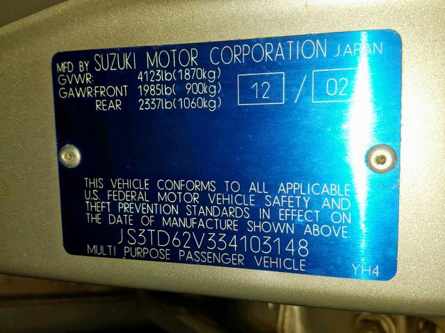 JS3TD62V334103148 - 2003 SUZUKI GRAND VITA SILVER photo 10