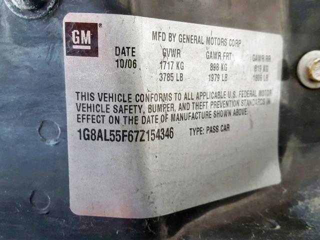 1G8AL55F67Z154346 - 2007 SATURN ION LEVEL BROWN photo 10