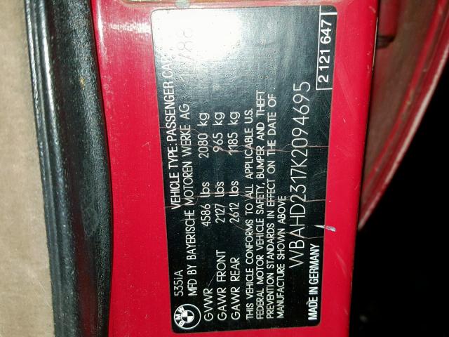 WBAHD2317K2094695 - 1989 BMW 535 I AUTO RED photo 10