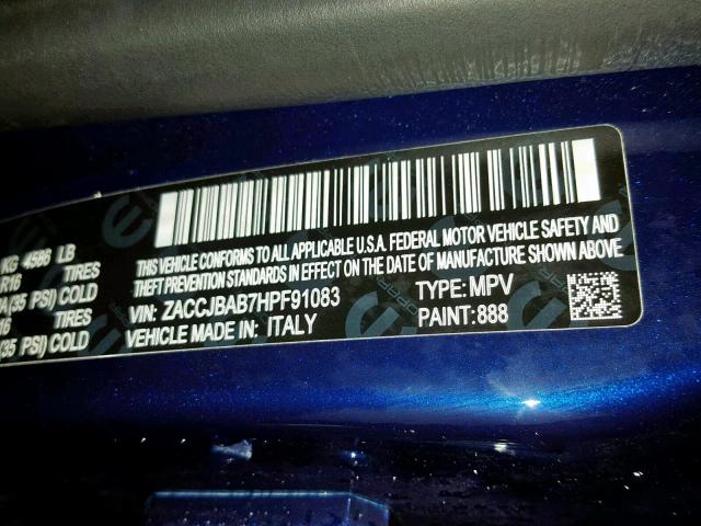 ZACCJBAB7HPF91083 - 2017 JEEP RENEGADE S BLUE photo 10