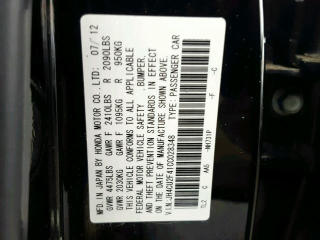 JH4CU2F41CC028348 - 2012 ACURA TSX BLACK photo 10