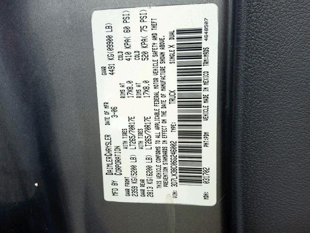 3D7LX38C06G246002 - 2006 DODGE RAM 3500 S GRAY photo 10