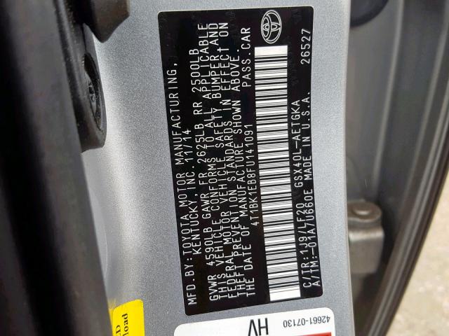 4T1BK1EB8FU141091 - 2015 TOYOTA AVALON XLE SILVER photo 10