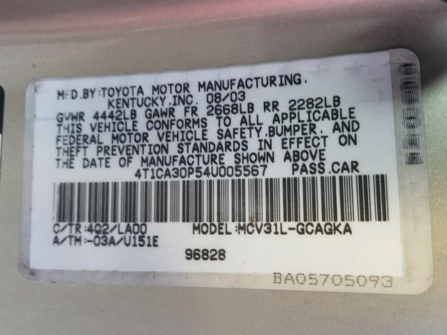 4T1CA30P54U005567 - 2004 TOYOTA CAMRY SOLARA SE  photo 10