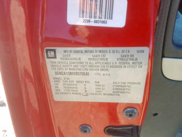 3GNCA13B59S575642 - 2009 CHEVROLET HHR LS Կարմիր լուսանկար 10