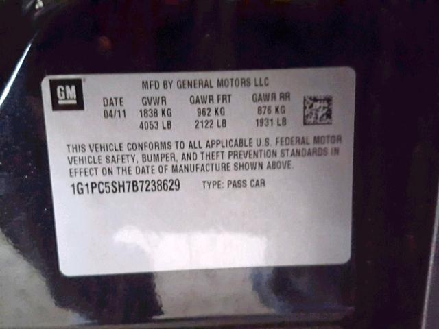 1G1PC5SH7B7238629 - 2011 CHEVROLET CRUZE LS BLACK photo 10