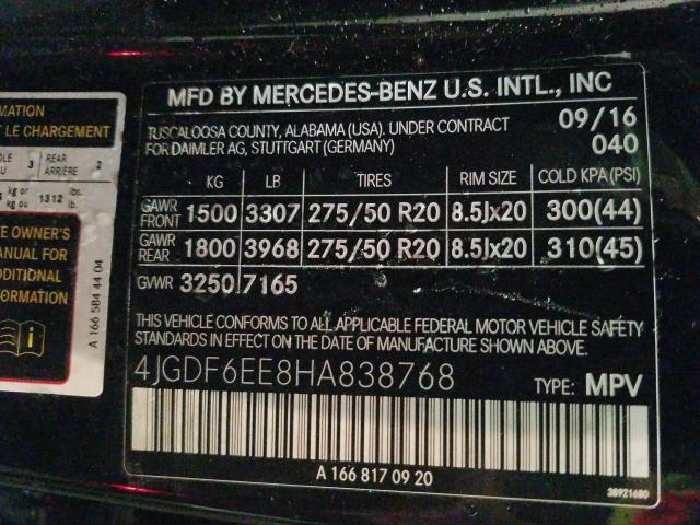 4JGDF6EE8HA838768 - 2017 MERCEDES-BENZ GLS 450 4MATIC  photo 10