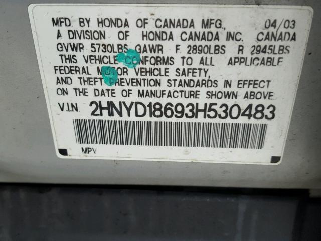 2HNYD18693H530483 - 2003 ACURA MDX TOURIN GRAY photo 10