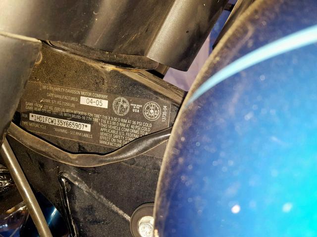 1HD1FCW135Y665907 - 2005 HARLEY-DAVIDSON FLHTCUI BLUE photo 10