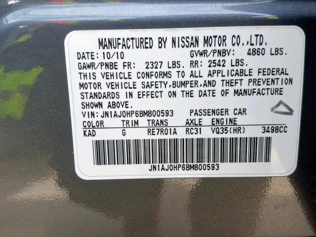 JN1AJ0HP6BM800593 - 2011 INFINITI EX35 BASE GRAY photo 10