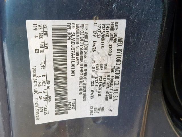 5LMEU27A41LJ01801 - 2001 LINCOLN NAVIGATOR Qara foto 10