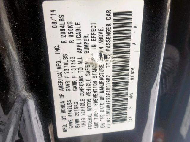 19UUB1F50FA001982 - 2015 ACURA TLX TECH GRAY photo 10