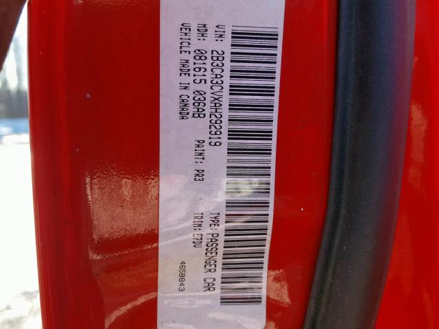 2B3CA3CVXAH292919 - 2010 DODGE CHARGER SX RED photo 10