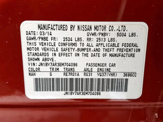 JN1BV7AR3EM704096 - 2014 INFINITI Q50 BASE RED photo 10