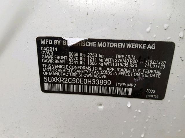 5UXKR2C50E0H33899 - 2014 BMW X5 SDRIVE3 WHITE photo 10
